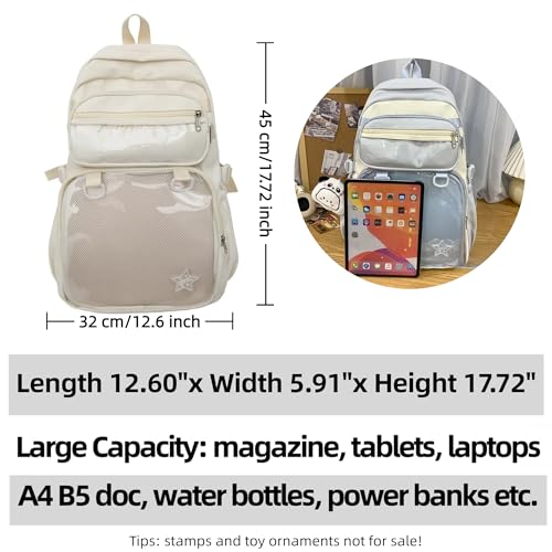 Kawaii Ita Backpack with Removable Clear Pouch Anime Merch Display Otaku Bag for Pins Badges Cosplay Accessory Storage (White)4