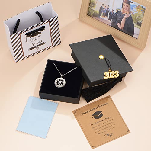 2023 Graduation Gifts For Her, Graduation Necklaces For Women Compass Necklace For Graduated Graduation Necklace College High School Graduation Gifts For Friends Daughter Congratulations Birthday Gifts (Silver-Adventure Begins) #TOP2