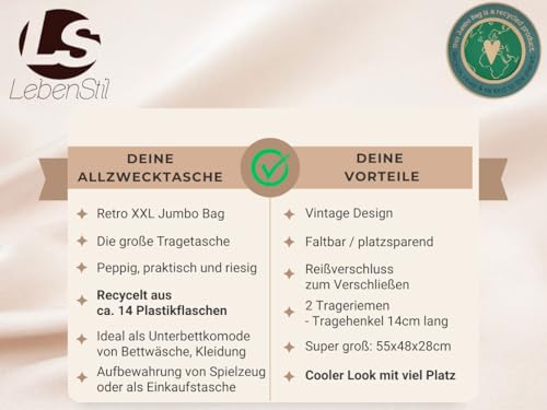 LS-LebenStil XXL Jumbo Bag Farmyard Bauernhof Tiere Recycelt Tragetasche Einkaufstasche mit Reißverschluss Shopper Riesentasche Tasche Aufbewahrungstasche Unterbett-Kommode Organizer Aufbewahrungsbox