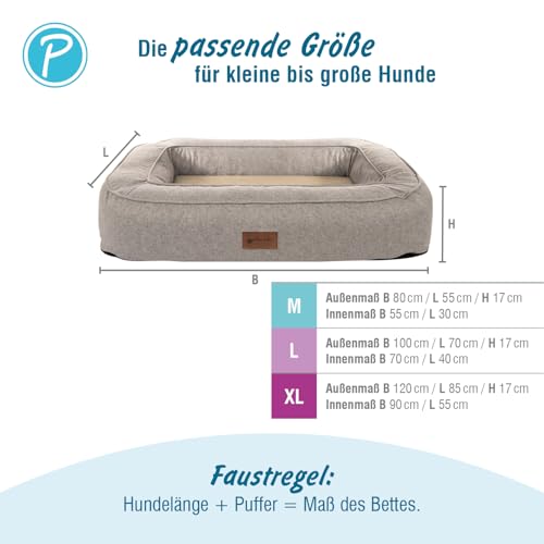 Petlando orthopädisches Hundebett Lima Ortho, ergonomische Liegefläche, Bezug waschbar 60°C, rutschfest, XL Tabacco, Hundematte beige, Hundekissen für große Hunde
