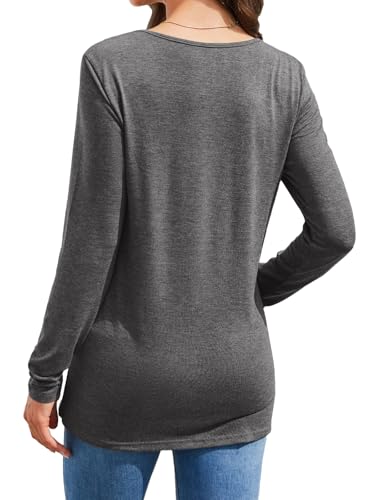 Fisoew Womens Casual Long Sleeve Tunic Tops Round Neck Shirt Button Side Basic Tees Wearring with Leggings 20244