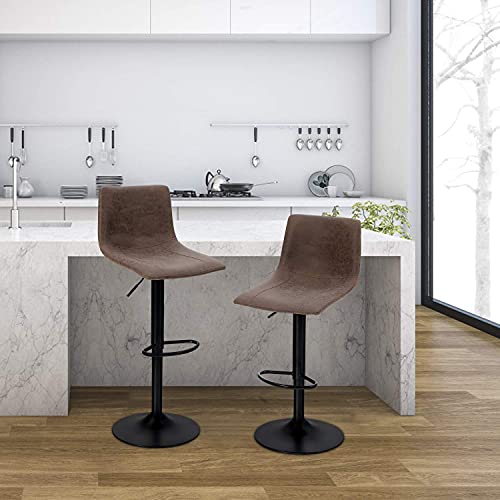 Phi Villa Swivel Bar Stools Counter Height Set Of 2, Adjustable Height, Low Square Back, Brown, 2 Packs #TOP5