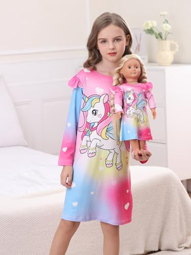 Bow Dream Toddler Girls Dress and Matching American Girl Doll Clothes for Girls Party Birthday Cartoon Pattern Dress2