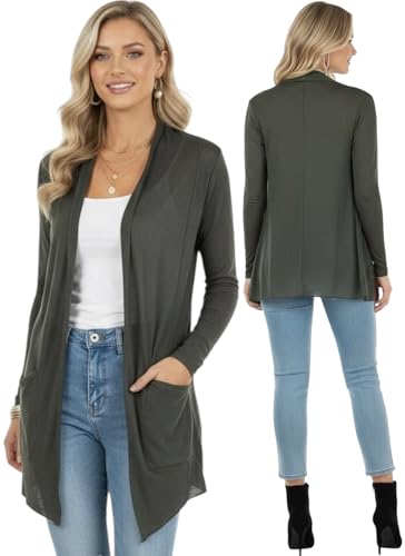 Image of ToBeInStyle Womens Open Front Long Sleeve Lightweight Asymmetrical Draped Cardigan with Side Pockets