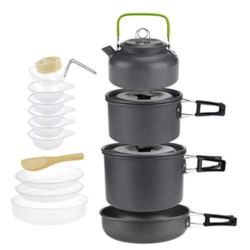 image for Bisgear Camping Cookware Mess Kit Family Set, Backpacking Cooking Bow