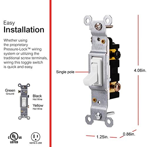 image for GE Switch, White, Grounding Toggle 5 Pack, Single Pole, in Wall On/Off