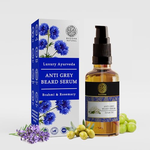 Image of Buddha Natural Grey Beard Serum Oil - (25ml) - Restores Beard Color Naturally - 100% Natural Herbal Formula | Turns White Beard to Black