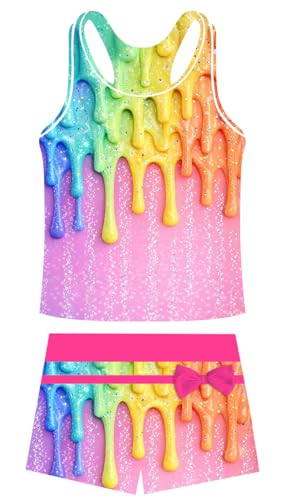Image of Belovecol Girls Swimsuits Two Piece Tankini Bathing Suits Boyshort Summer Beach Swimwear 4-16Y Removable Bra Pads Above 12Y