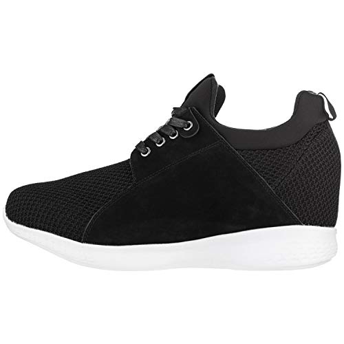 Image of CALTO Men's Invisible Height Increasing Elevator Trainer Shoes - Black Mesh Lace-up Lightweight Fashion Sneakers - 3.2 Inches Taller - H71922 - Size 10 D(M) US