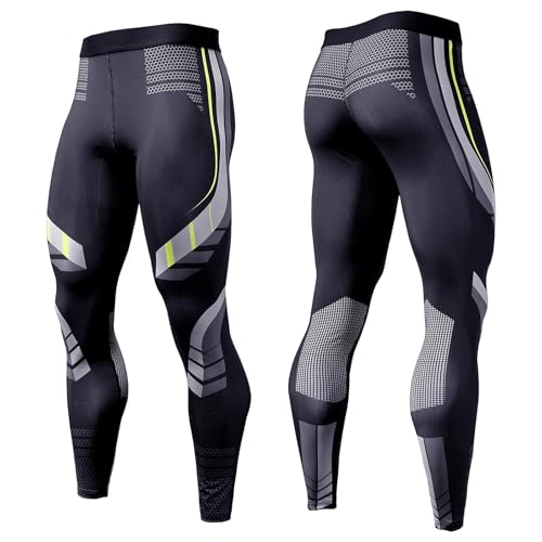 AYJK7 Compression Pants Men UV Blocking Running Tights 1 or 2 Pack Gym Yoga Leggings for Athletic Workout Black