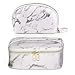 MAANGE 2 Pack Marble Makeup Bag Leather Cosmetic Bag for Women Waterproof Half Moon Handy Organizer Pouch with Gold Zipper Portable Travel Toiletry Bag