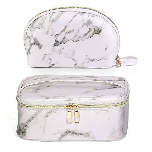 Makeup Bag 2 Pcs Marble Cosmetic Bag Set Portable Travel Cosmetic Bag Waterproof Make Up Bag Multi function Organizer Storage Bag Toiletry Bag for Women and Girls
