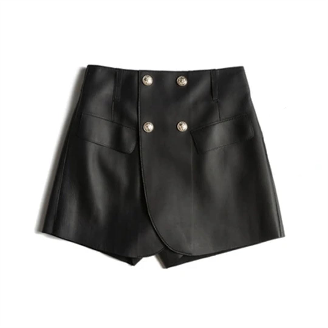 Skorts da donna in vera pelle stile chic culottes gonna bottoni hip sexy streetwear pantaloncini con