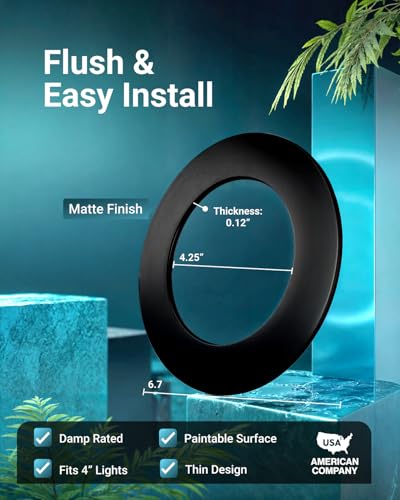 Image of Sunco Goof Rings for 4 Inch Recessed Lights, Can Light Trim Rings Flush Mount, Black Matte Finish, Durable Plastic Design, Ultra Thin.