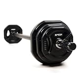 Bodypump Set | Aerobic | Pumpset Fitnessgewichte | Hantelset | Ausdauer | Langhantel set | Hantelscheiben | Federverschluss | Krafttraining | Stahl | 20kg | Schwarz | Matchu Sports