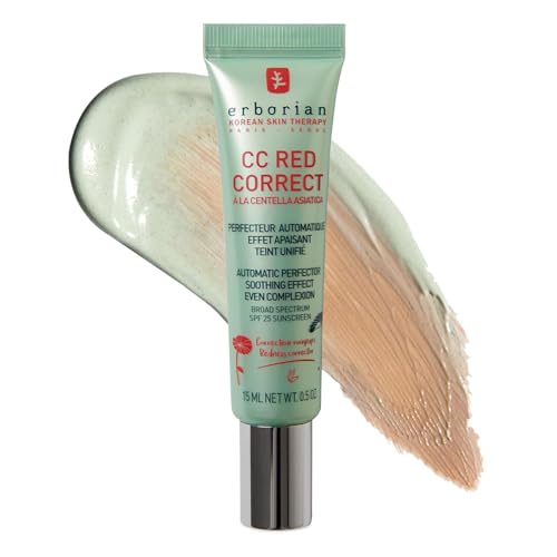 Erborian - CC Red Correct Crema Tinte Anti-Rojeces - Tratamiento Facial Perfeccionador del Tez con Corrección Colorimétrica - Tez Unificada - SPF 25 - Cuidado Cosmético Coreano - 15ml