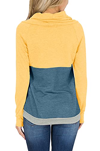 For G And Pl Womens Fashion Color Block Comfy Tunic Sweatshirt Cowl Neck Drawstring Ladies Thumb Holes Hoodie Pullovers Yellow S #TOP5