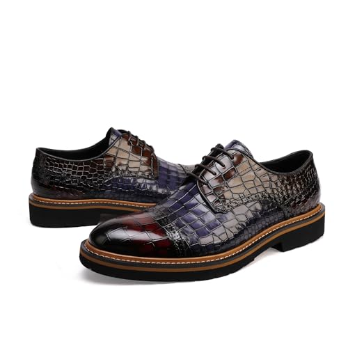 Image of Leather Crocodile Pattern Oxfords Business Formal Brogue Dress Shoes，Mix Color