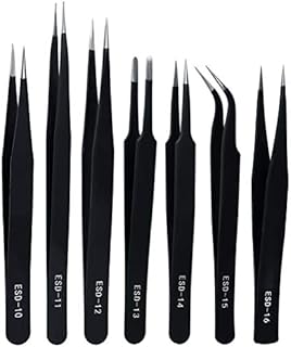 ZHIYE Precision ESD Anti-Static Tweezers, 7 pcs Stainless Steel Tweezers Set for Electronics, Jewelry-making, Laboratory Work, Repairing, Hobbies