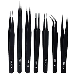 ZHIYE Precision ESD Anti-Static Tweezers, 7 pcs Stainless Steel Tweezers Set for Electronics, Jewelry-Making, Laboratory Work, Repairing, Hobbies