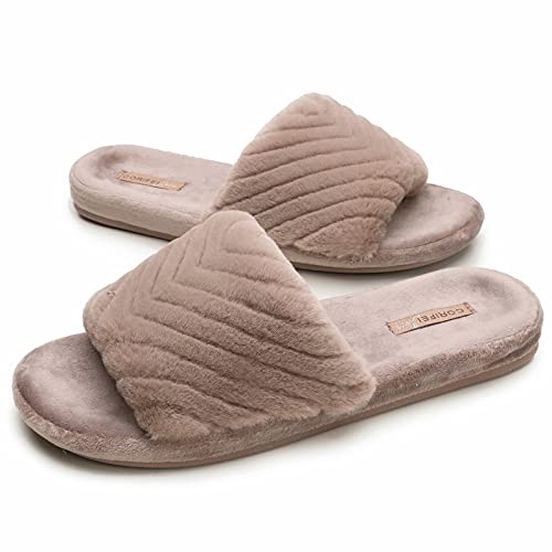 corifei Pantoufles moelleuses pour femme, confortables en fausse fourrure avec soutien de la voûte plantaire, beige, 42 EU Cover