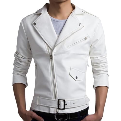 Chaqueta de cuero sintético para hombre estilo motociclista miniatura 5