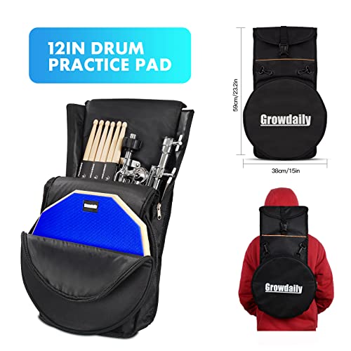 Image of GrowDaily Drum Practice Pad Snare Drum Stand Set 12 In With Blue Double Sided Silent Drum Pad,Drum Dampeners Gel, Drum sticks,Carrying Bag Adjustable Stand(Fits 10''-14'' Drums) (Blue)