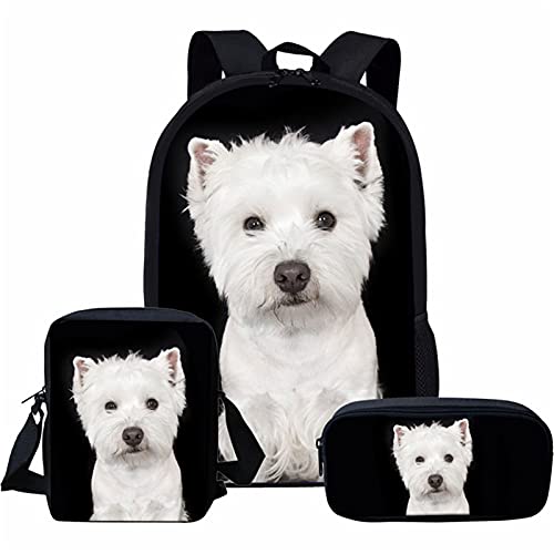 Set di 3 zaini per bambini con stampa di calcio e acqua borsa per la scuola + portapranzo isolato + astuccio West Highland W Taglia unica Zaini Daypack