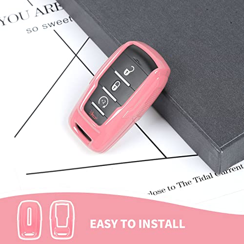 Image of RAZPOY for RAM Key Fob Cover, ABS Key Case Cover Holder Protector Compatible with for 2018-2023 Dodge RAM 1500 2500 3500, Pink