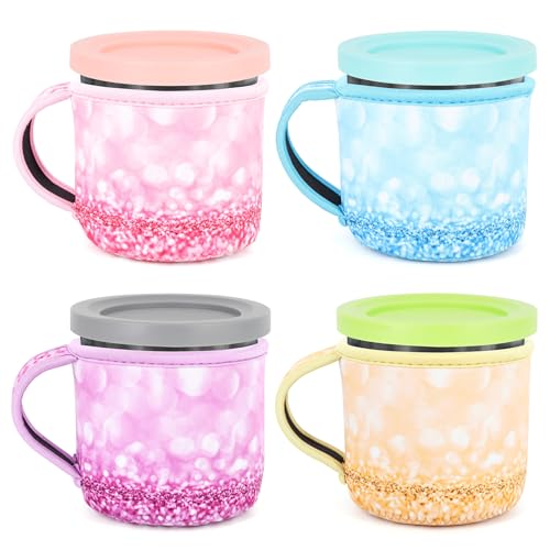 4Pack Reusable Ice Cream Sleeves with Handle, 16oz, Glitter Pattern