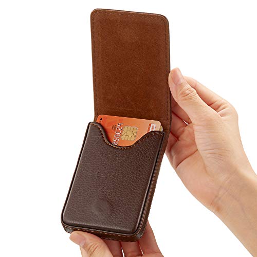 Image of Outus 2 Pieces Business Card Holder, PU Leather Business Card Case Pocket Wallet with Magnetic Shut for Christmas Gift Men Women(Coffee and Gray,Classic)