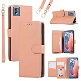 Furiet Wallet Case for Motorola Moto G Play 2024 4G with Wrist Strap and Shoulder Straps Card Holder Flip PU Leather,7+ Card Slots RFID Blocking Phone Cover for XT2413V XT2413-1 64GB Women Girls Pink