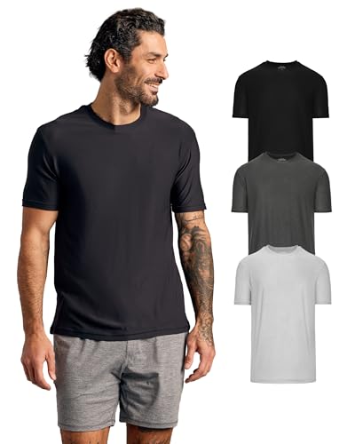 True Classic Camiseta Active de Manga Corta con Cuello Redondo para Hombre, Pack de 3 - Negro, Gris Carbón Jaspeado, Gris Claro Jaspeado, S