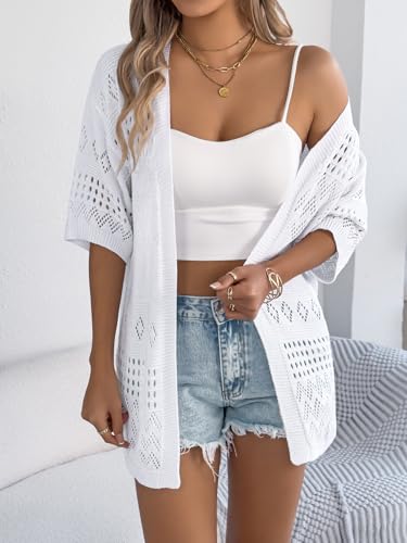 Image of Spicy Sandia Women's Loose Fit Short Sleeve Crochet Cardigan Sweaters for Summer