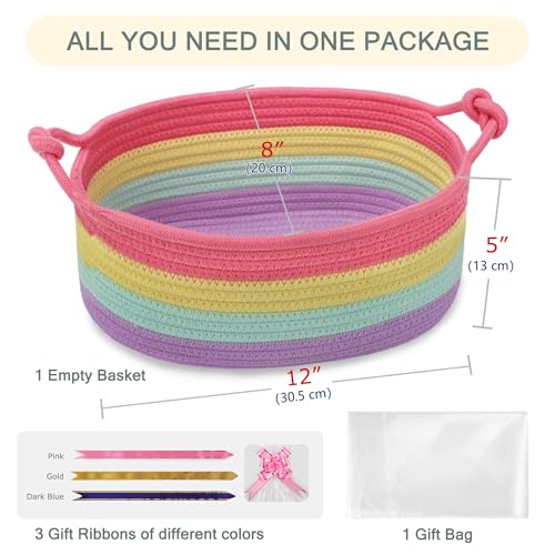 Image of COMSE Small Gift Basket Empty with Bag & Ribbons, Rainbow