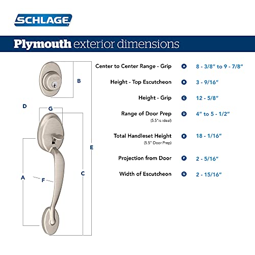 Schlage F60 V Ply 505 Fla 605 Plymouth Front Entry Handleset With Flair Lever, Deadbolt Keyed 1 Side, Bright Brass #TOP2