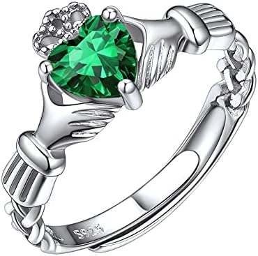 925 Sterling Silver Sterling Silver Claddagh Heart Promise Ring for Women Simulated Birthstone Rings for Birthday Valentine's Day(with Gift Box)