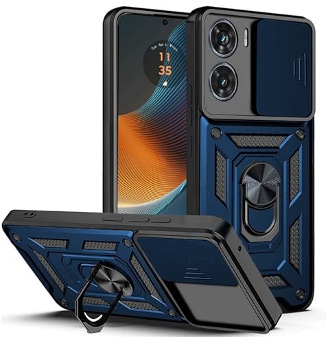 Image of SPAZY CASE Poco X7 Pro 5G Back Case | Heavy Duty Hybrid Case with 360 Degree Rotating Finger Ring Holder + Slider Shutter Camera Protection Cover for Poco X7 Pro 5G 5G - Blue