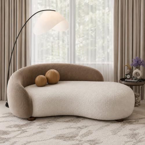 Image of Modern Curved Velvet Sofa, Minimalist Design, Luxury Upholstery, Comfortable & Stylish Sofa for Living Room (Bear Brown & Off White)