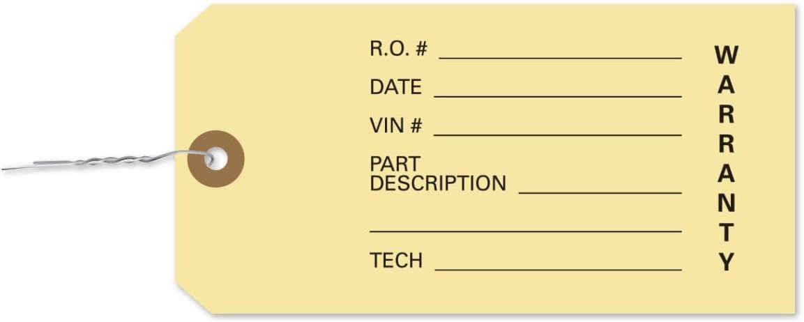 Manila Tags with Wire Inserted - Warranty Parts Tag