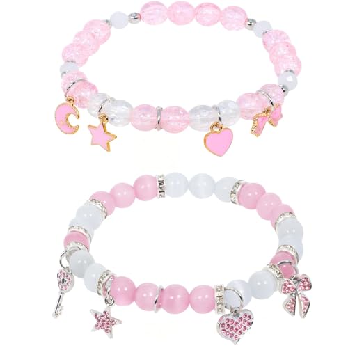 Cute Kitty Bracelet Stuff Crystal Bead Elastic Friendship Bracelets kawaii stuff bff bracelets for Women Girls Best Friend Sister Crystal Bead Cat Jewelry Gift for Birthday Christmas (Kawaii Stuff-C)
