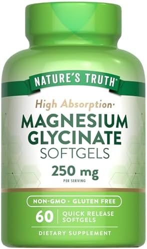 Nature's Truth Magnesium Glycinate 250mg | 60 Softgels | High Absorption | Non-GMO & Gluten Free Mineral Supplement