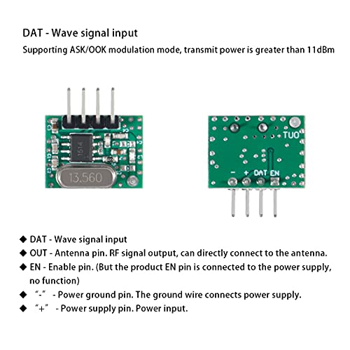 ALAMSCN 5 Set 433MHz RF Empfänger und Funk- Sende Modul + RF 433MHz Federantennen-Kit Kompatibel mit Arduino