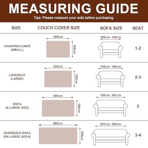 Royhom Sofa Überzug Chenille, Sofabezug L Form, Couch Überzug Ecksofa, Sofaüberwurf 2 Sitzer, Couch Überwurf mit Deko Quasten, Braun Sofa Überwurf(Khaki, 180x260cm)