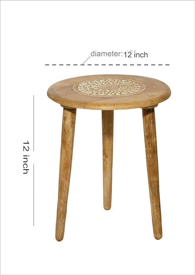 Image of WOOYNEX Wooden Table with Three Legs A Modern Round Coffee Table and Side Table for Small Spaces with Pillar, Wood Books, Magazines, and Plant Stand for Living Room Entryway Table -White Wash