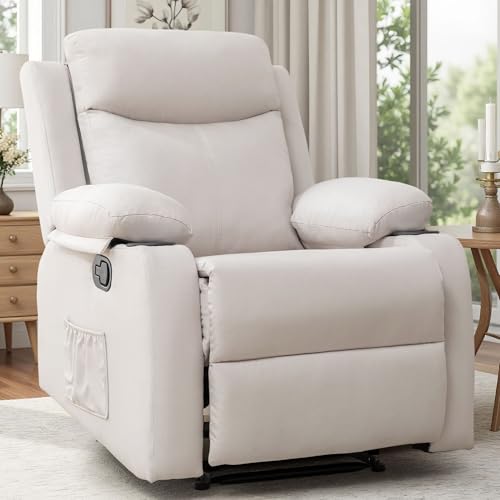 Korser Recliner Chair, Small Recliners for Small Spaces, Reclining Chair, Manual Recliner with Cup Holders and Side Pockets, Chairs for Living Room, Bedroom, Nursery, Beige