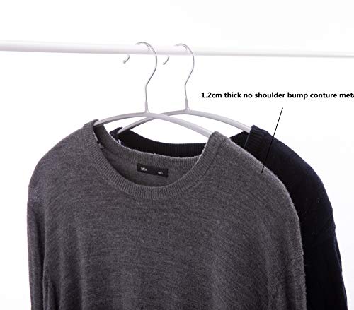 Cocomaya 16.5 Inch Silver No Shoulder Bumps No Mark Non-Slip Rubber Coated Contour Metal No Bumps Hanger, Sweater Hanger, T-Shirt Hanger Suit Hanger With Pants Bar Pack Of 10 (Silver, 10) #TOP3