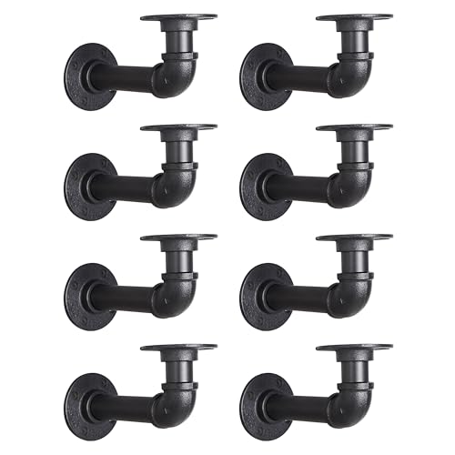 YCCO Industrial L Pipe Shelf Brackets for 9-18 in Depth Wood,8.5In 8 Pack