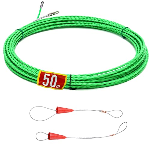 Kabeleinziehhilfe 50m, 4,5 mm Durchmesser Zugdraht Einziehspirale,Einziehhilfe Kabel Einzugshilfe,mit 2 Führungsfedern Einziehfeder,Kabelziehhilfe Einzugsfeder Einziehband (Grün-Neu) Cover