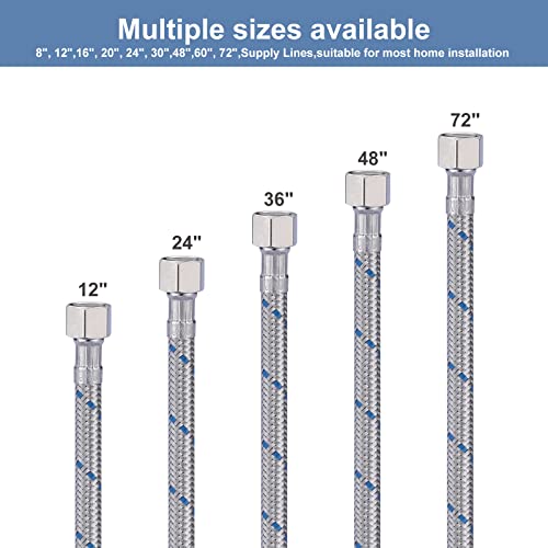 ARCORA 12-Inch Faucet Hose Connects Kitchen Bathroom Sink to Water Supply, Stainless Steel cUPC Supply Lines with 3/8-Inch x 3/8-Inch Female Compression Thread 1 Pair